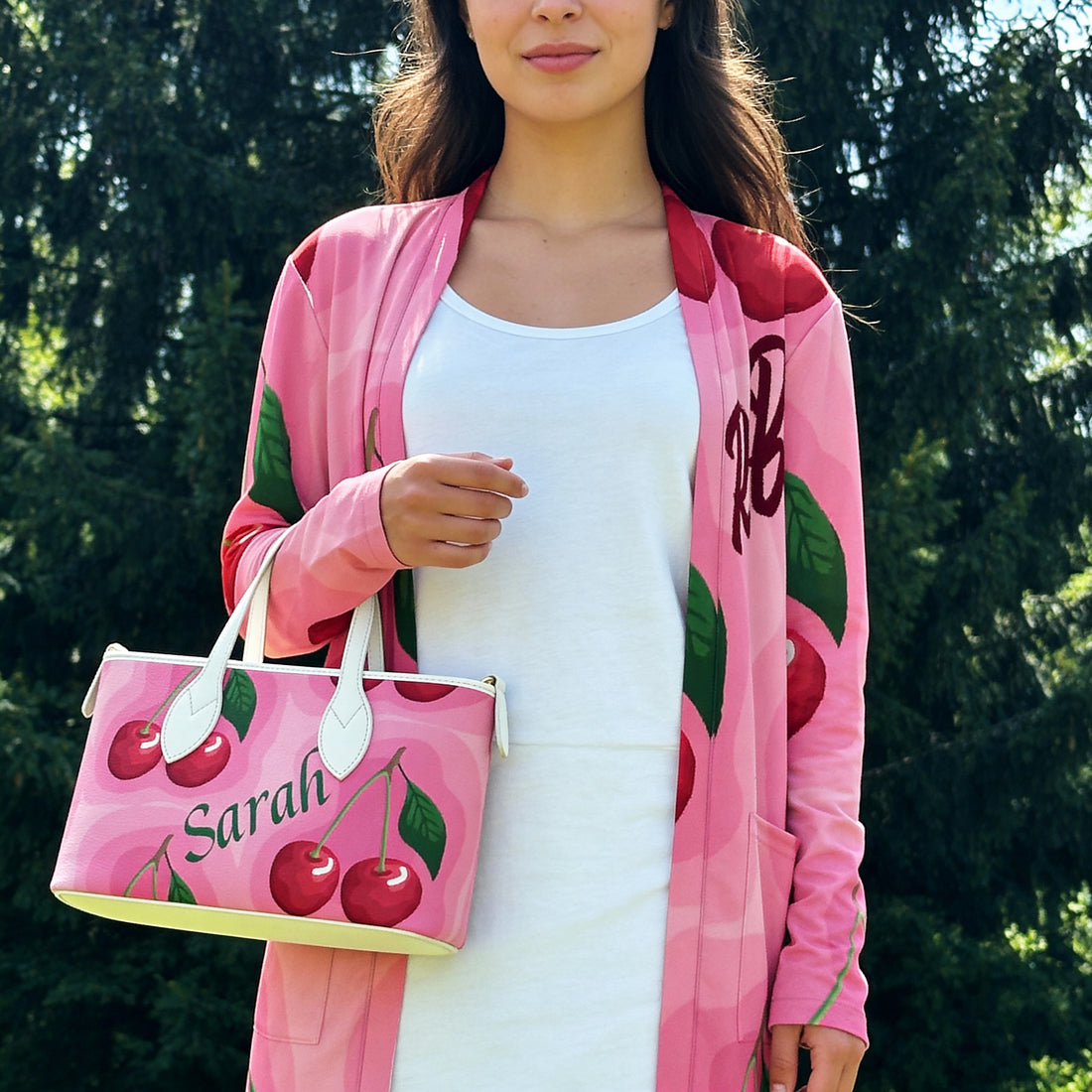 Cherry Cardigan | Pink Oversized Open Front Sweater with Pockets