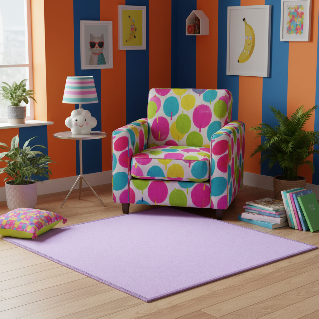 Pastel lavender rectangular play rug with a textured surface and thin edge trim.