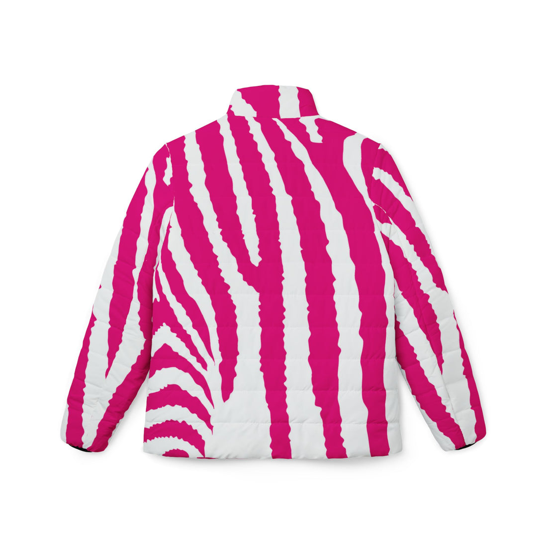 Puffer Coat White | Stylized White and Pink Zebra Print Jacket