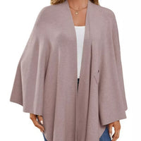 Women’s drape shawl cape in light purple-gray with open front and wide sleeves