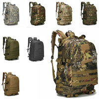 40L tactical backpack shown in multiple camouflage and solid color options, with MOLLE webbing