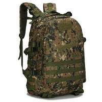 40L tactical backpack in digital camouflage with front MOLLE webbing and adjustable straps