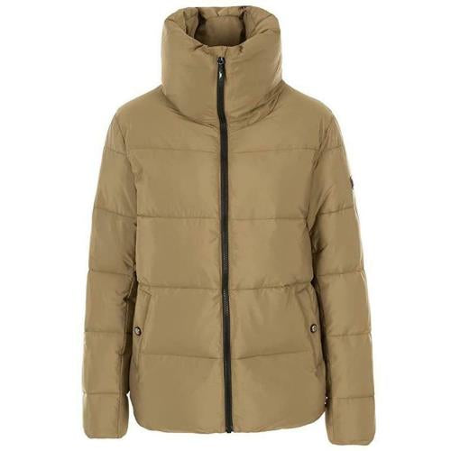 Army padded jacket with a deep collar, front zip and stud-fastening pockets