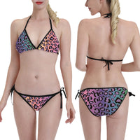 Triangle Bikini Set Black Multi Colour Leopard Print Adjustable Swimwear