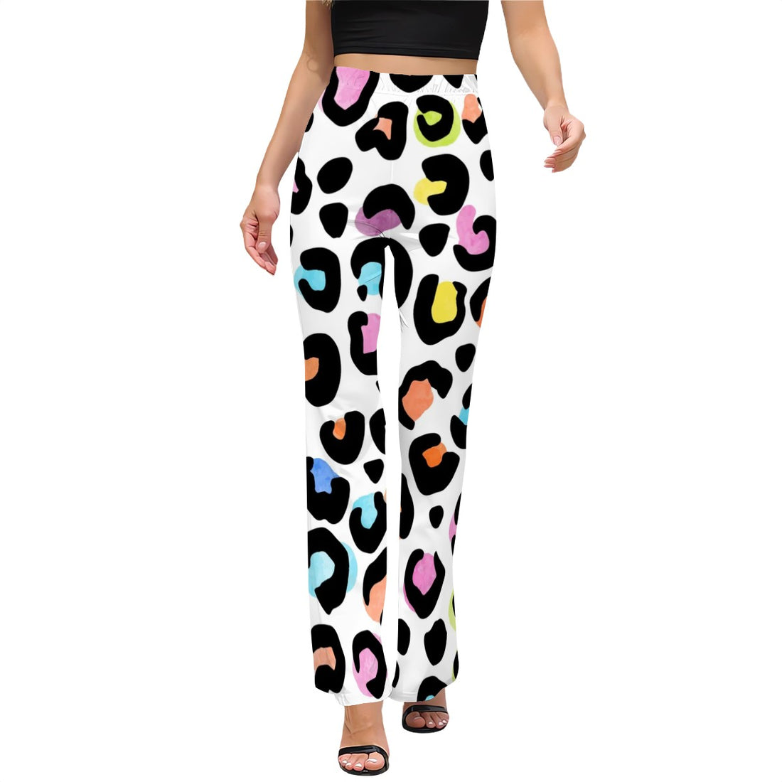 Multi Color Leopard Print Flared Pants Women’s Vibrant Animal Print Trousers