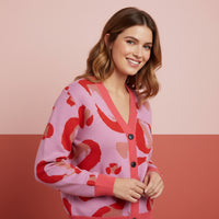 Cardigan Hearts | Unisex Pretty Aesthetic Pink Leopard Print Jacquard Knit