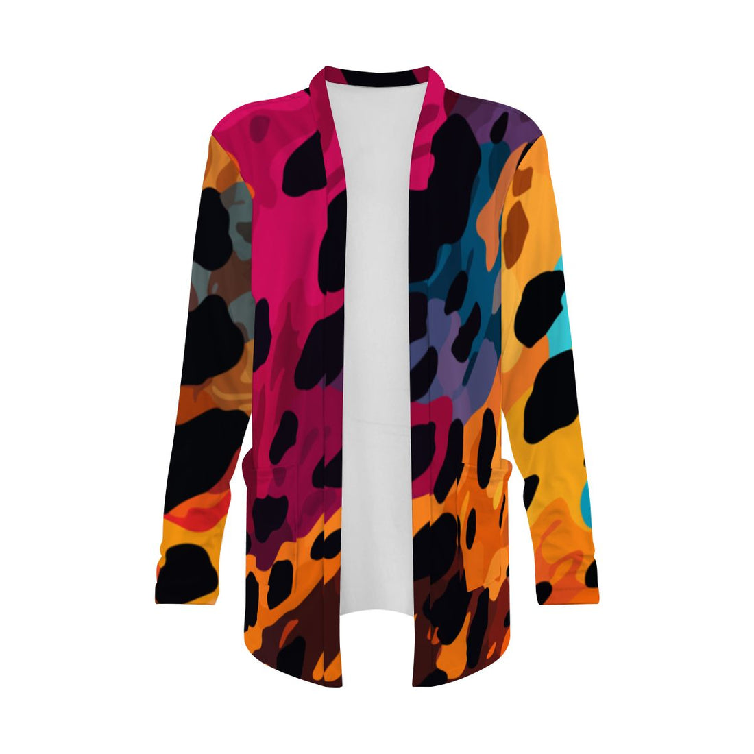 Multi Colour Leopard Print Open-Front Cardigan with Pockets