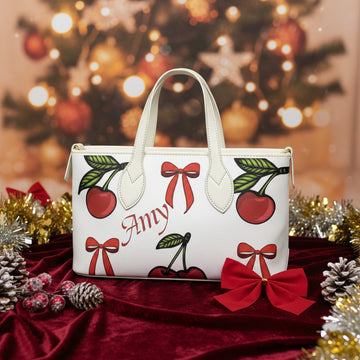 Mini Tote Bag, Personalized PU Leather Handheld Purse, Christmas Festive Print Fun Everyday