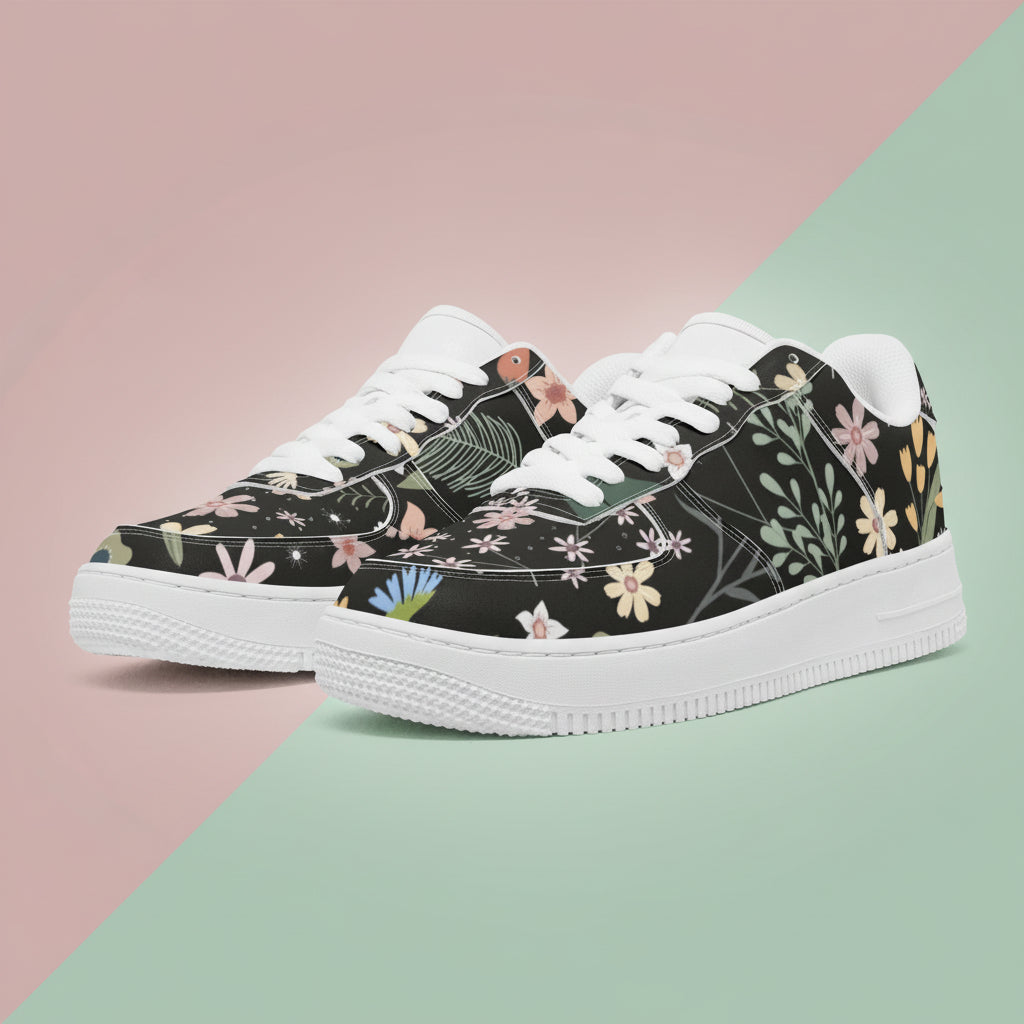 Black Floral Sneakers | Floral Black Shoes