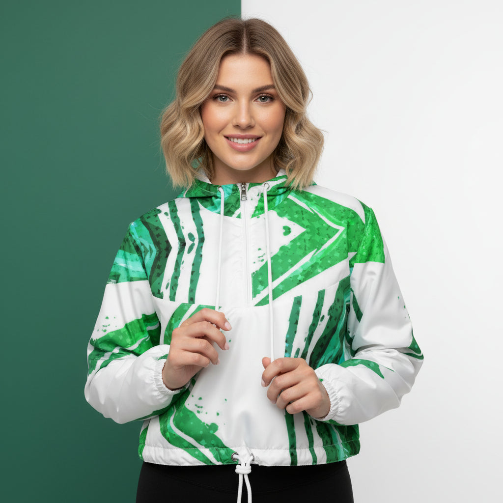 White And Green Windbreaker | Women&