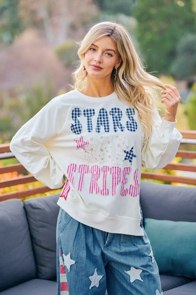 Cream sweatshirt with blue &