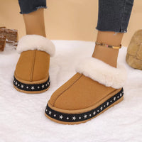 Brown faux fur lined platform ankle boots with star-trimmed rubber sole