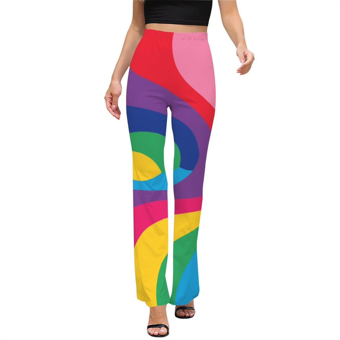 Colourful High Waist Flared Pants Women’s Retro Print Trousers