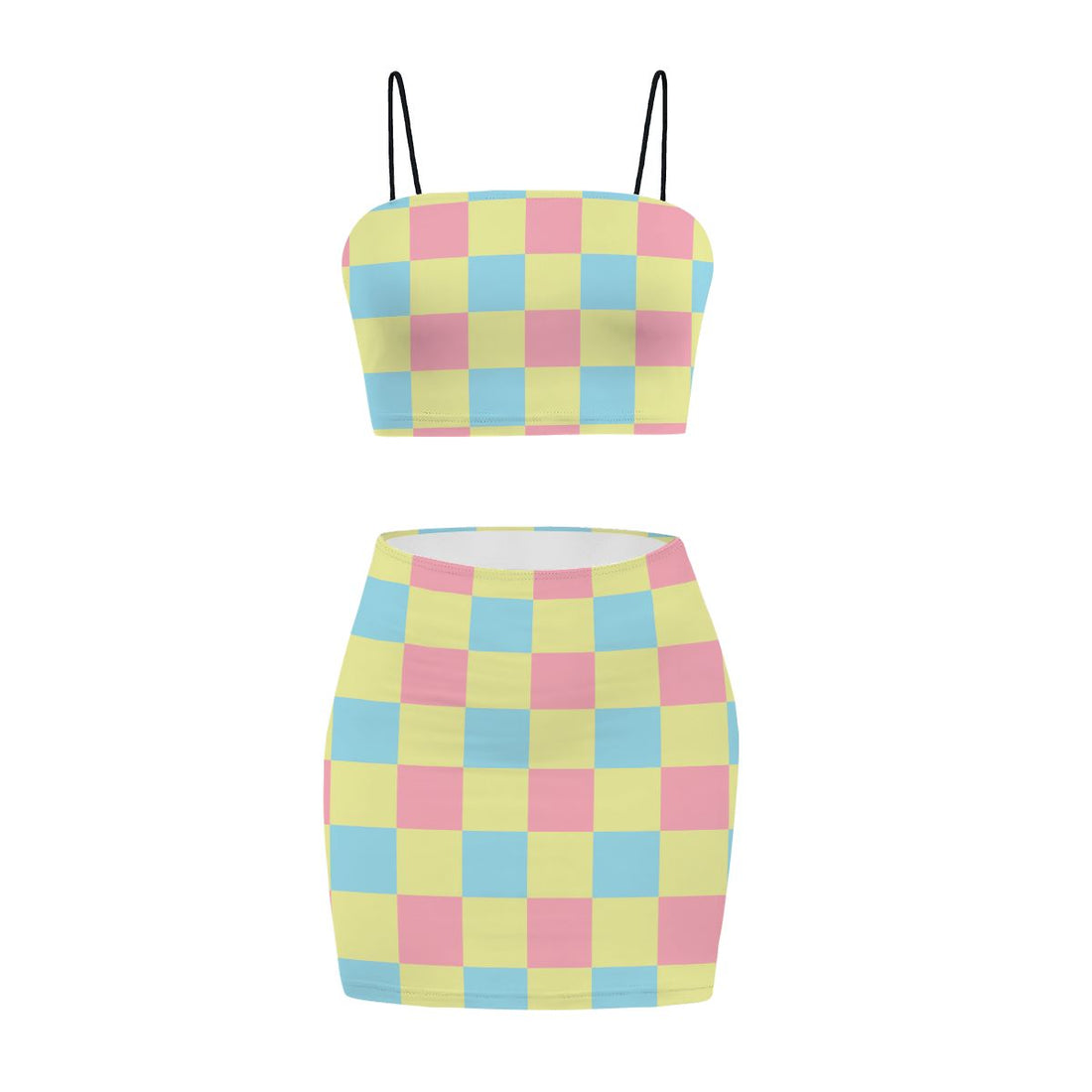 Retro Green Orange Yellow Checkerboard Co Ord Set - Women&