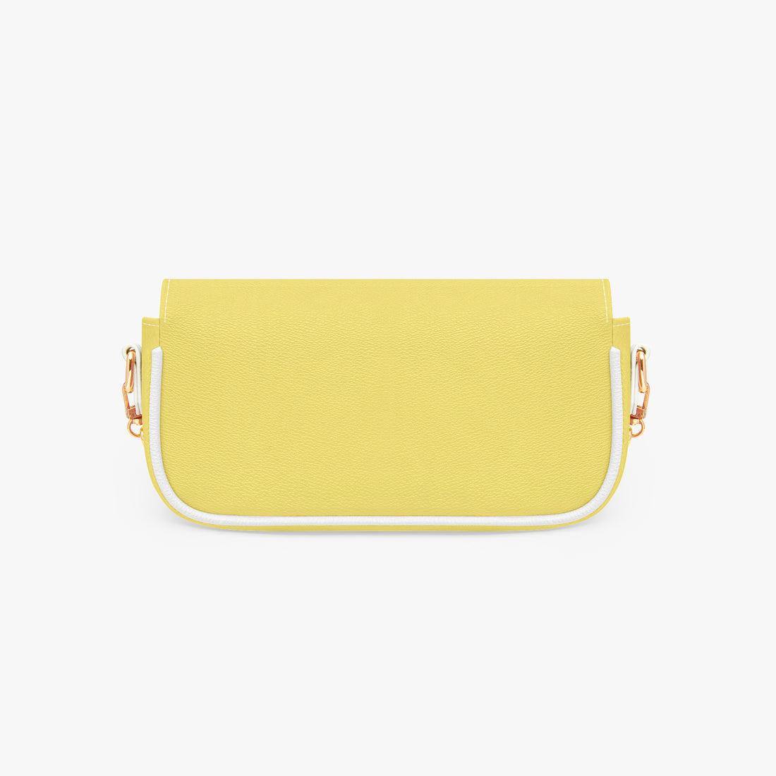 Yellow leather mini bag with curved front flap and gold hardware.