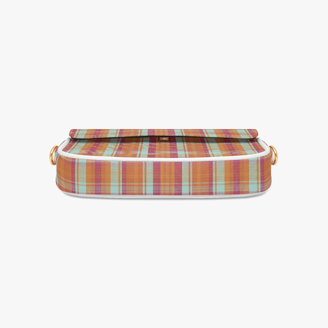 Plaid shoulder bag with top flap and short gold chain handles