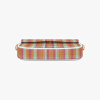 Plaid shoulder bag with top flap and short gold chain handles