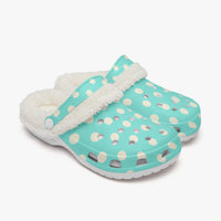 Polka Dot Shoes Fluffy Lined Clogs in Light Blue and Cream