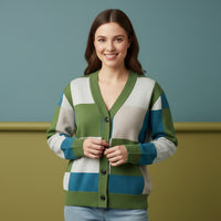 Green Cardigan Sweaters For Women | Unisex Checkered Luxury Knit