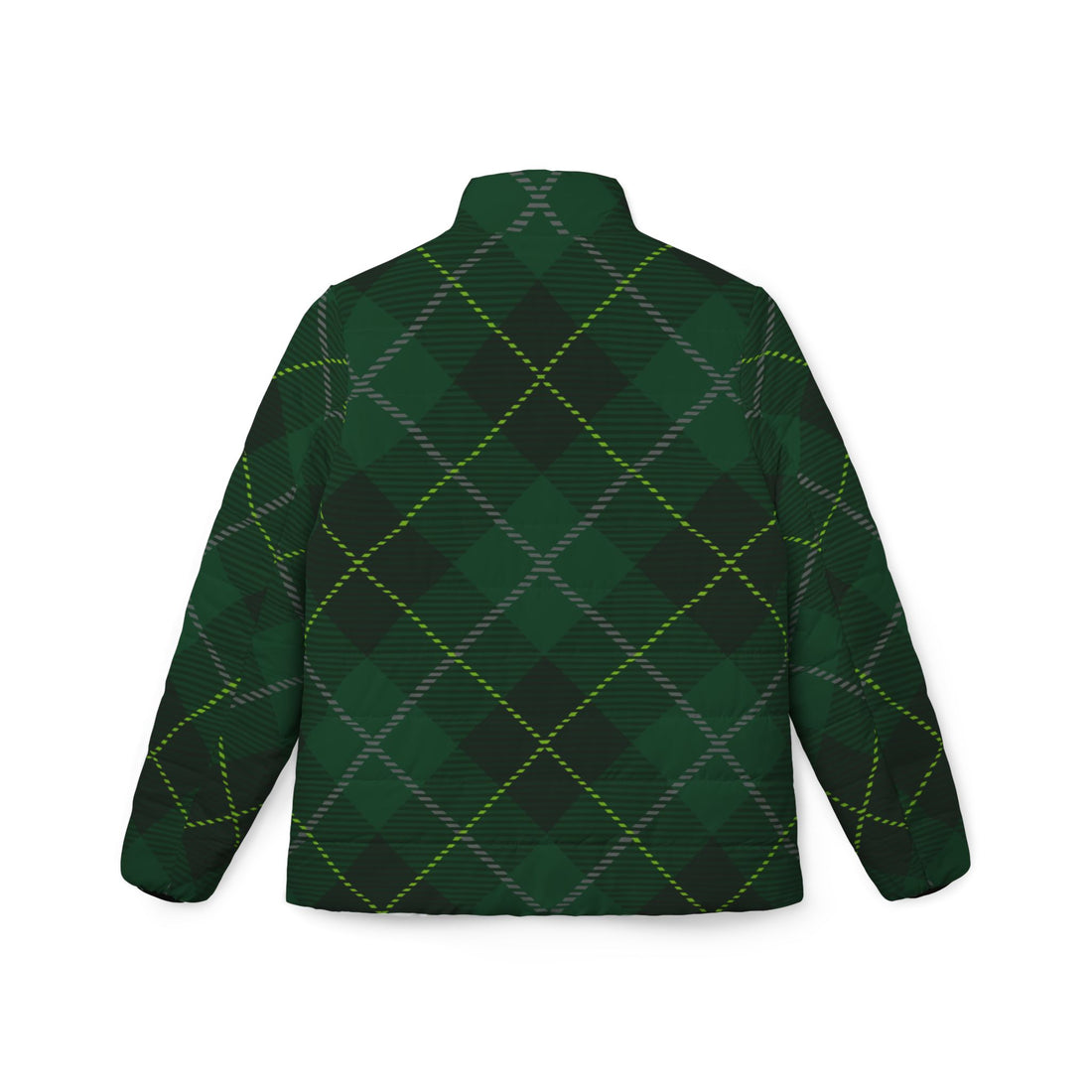 Black Puffer Coats | Green Tartan Plaid Winter Jacket