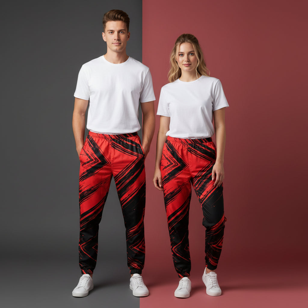 Red And Black Track Pants | Unisex Bold Streetwear Joggers