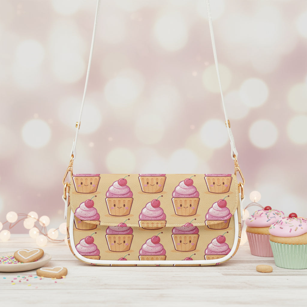 Cross Body Bag, Custom Underarm Cherry Cupcake Purse, PU Leather, Chain Personalized Shoulder Handbag