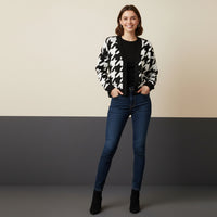 Houndstooth Cardigan | Unisex Aesthetic Preppy Jacquard Knit