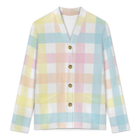 Women's V Neck Lightweight Cardigan in Pastel Gingham