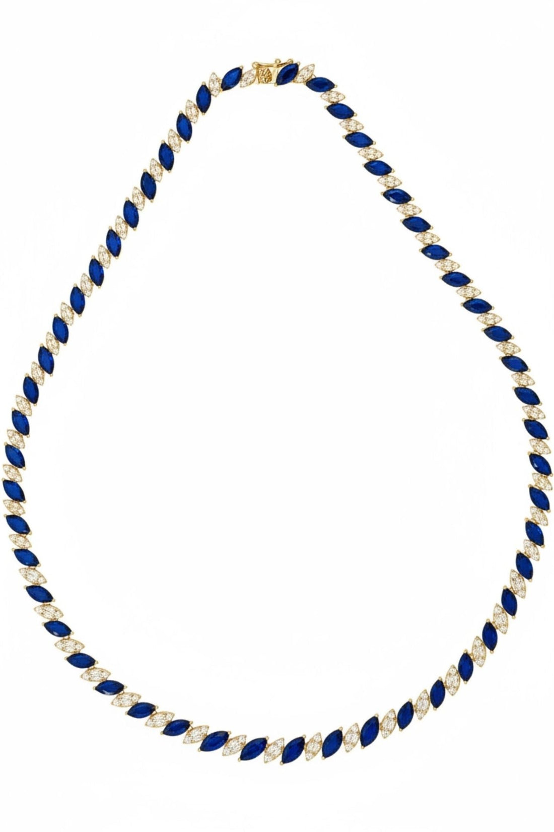 Viscountess Statement Tennis Necklace Sapphire Gold-2