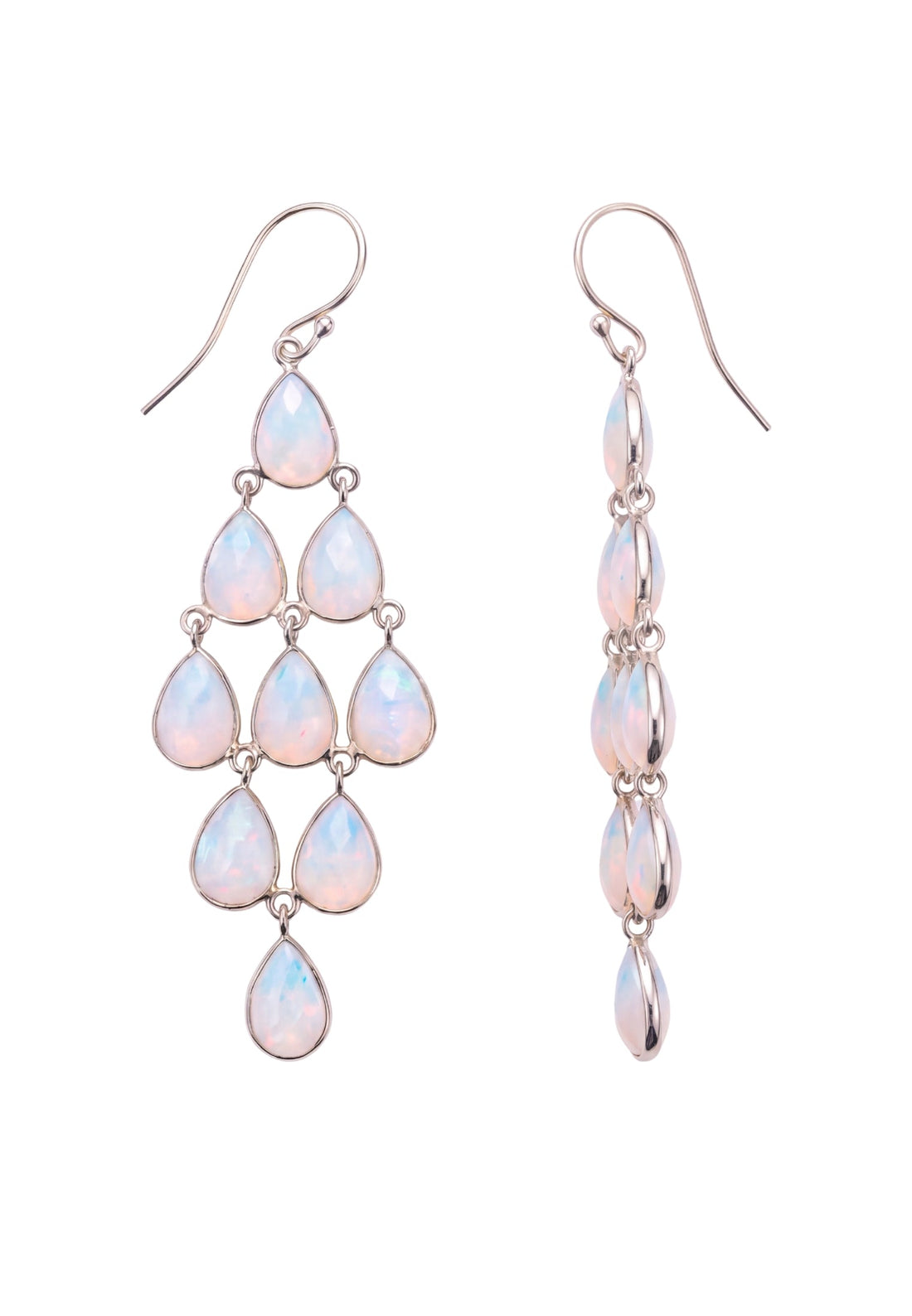 Erviola Gemstone Cascade Earrings Silver Opal-2