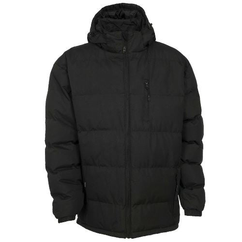 Trespass Clip black quilted hooded jacket with front zip and chest pocket