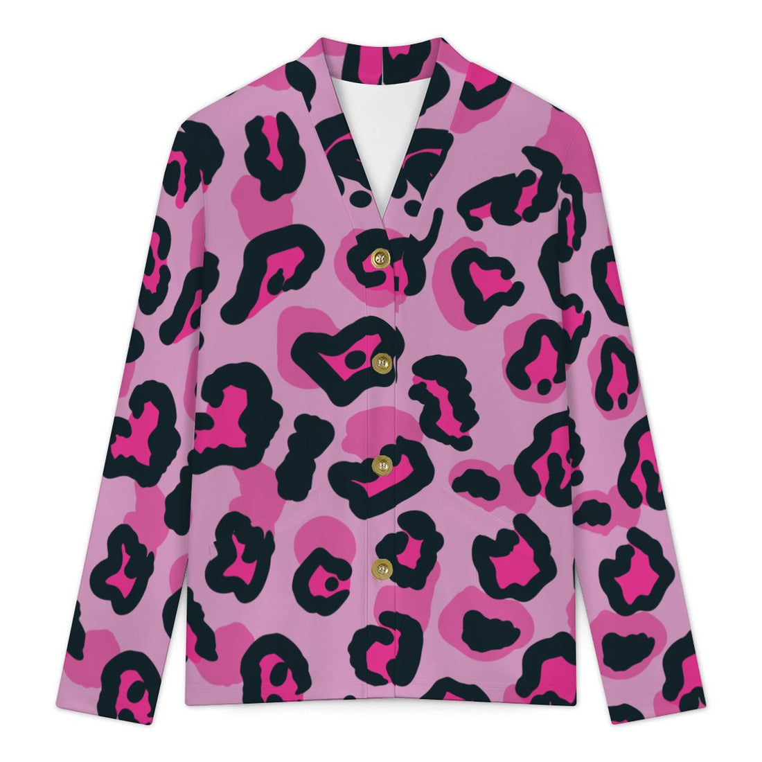 Pink Leopard Print Buttoned Cardigan