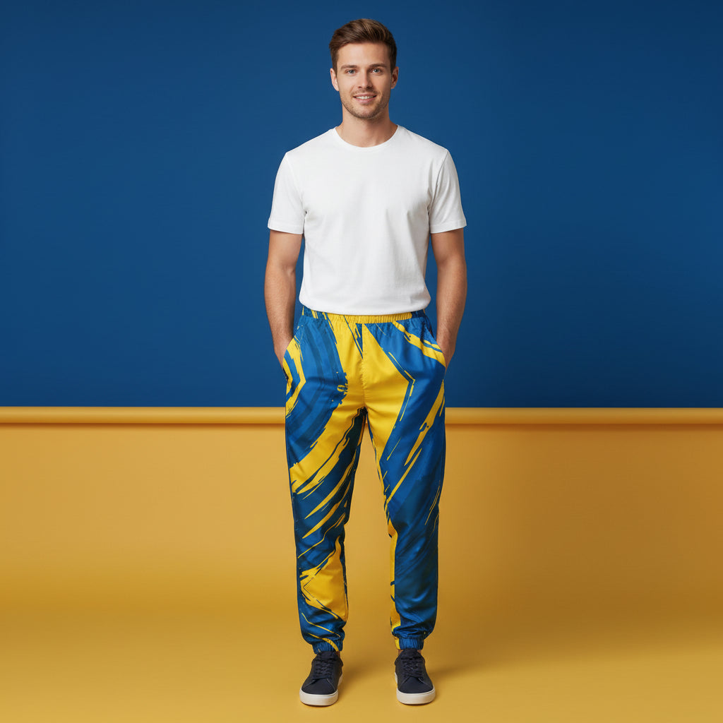 Blue And Yellow Track Pants | Unisex All-Over Print Streetwear Joggers