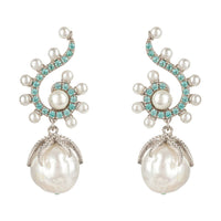 Baroque Pearl Poseidon Gemstone Drop Earrings Aqua Silver-1