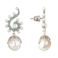 Baroque Pearl Poseidon Gemstone Drop Earrings Aqua Silver-2