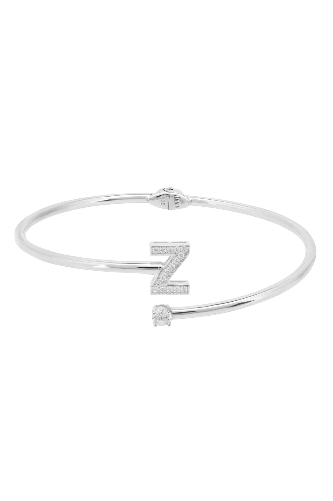 Silver bangle bracelet with rhinestone initial Z and small sparkle stones