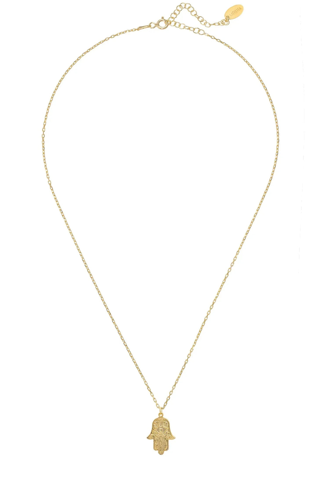 Hamsa Evil Eye Embossed Pendant Necklace Gold-2