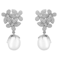 Flowers Pearl Earrings Silver White-0