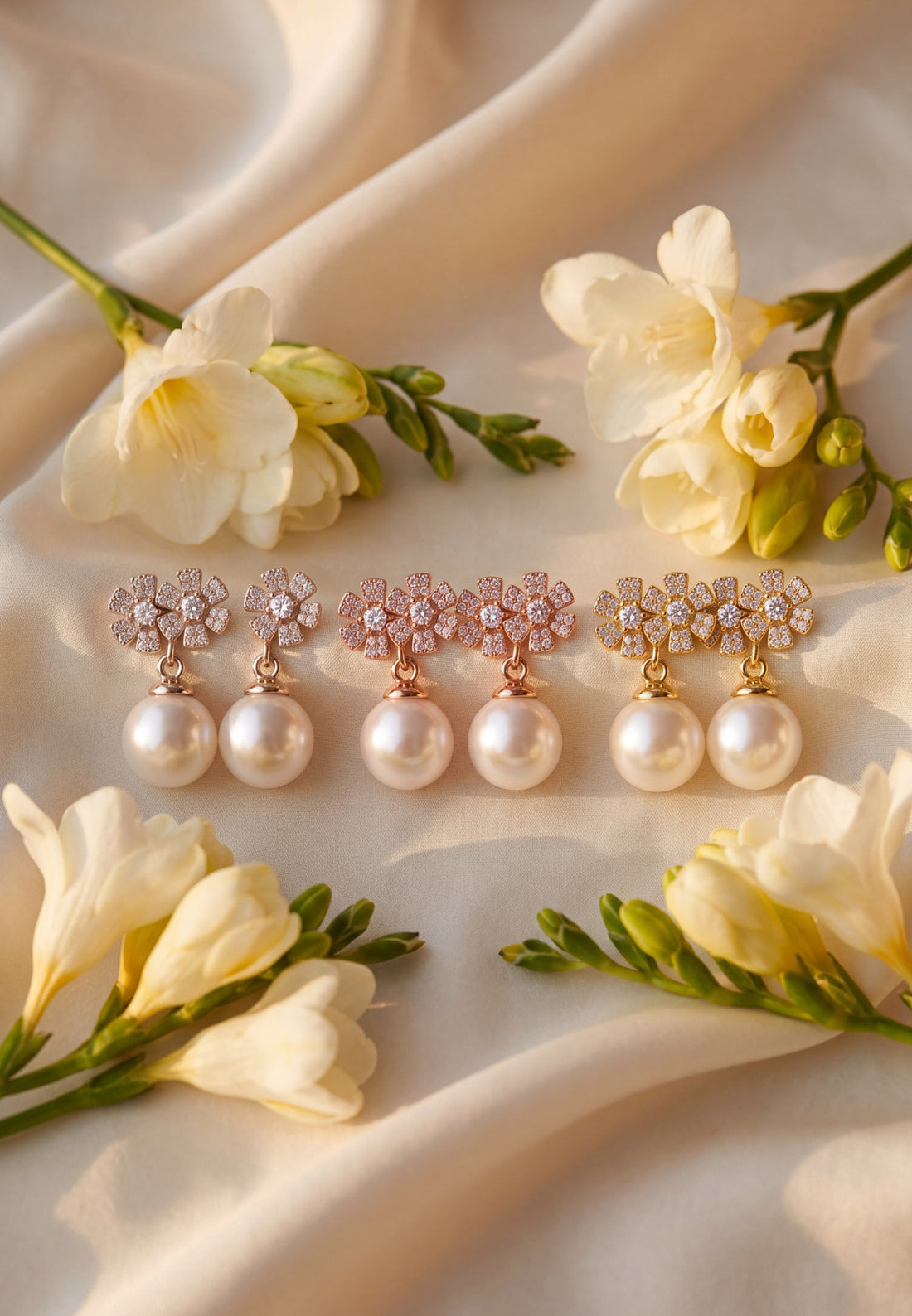 Bouquet And Pearl Drop Earrings Rosegold-4