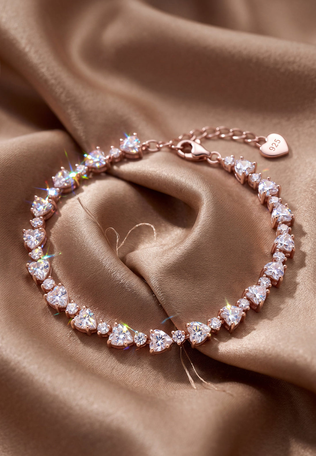 Heart tennis bracelet with oval stones and heart-shaped clasp charm