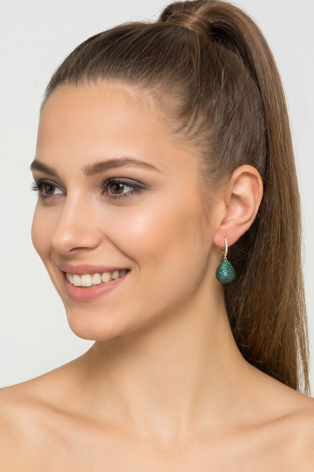 Valerie Pear Drop Gemstone Earring Gold Emerald Green-1