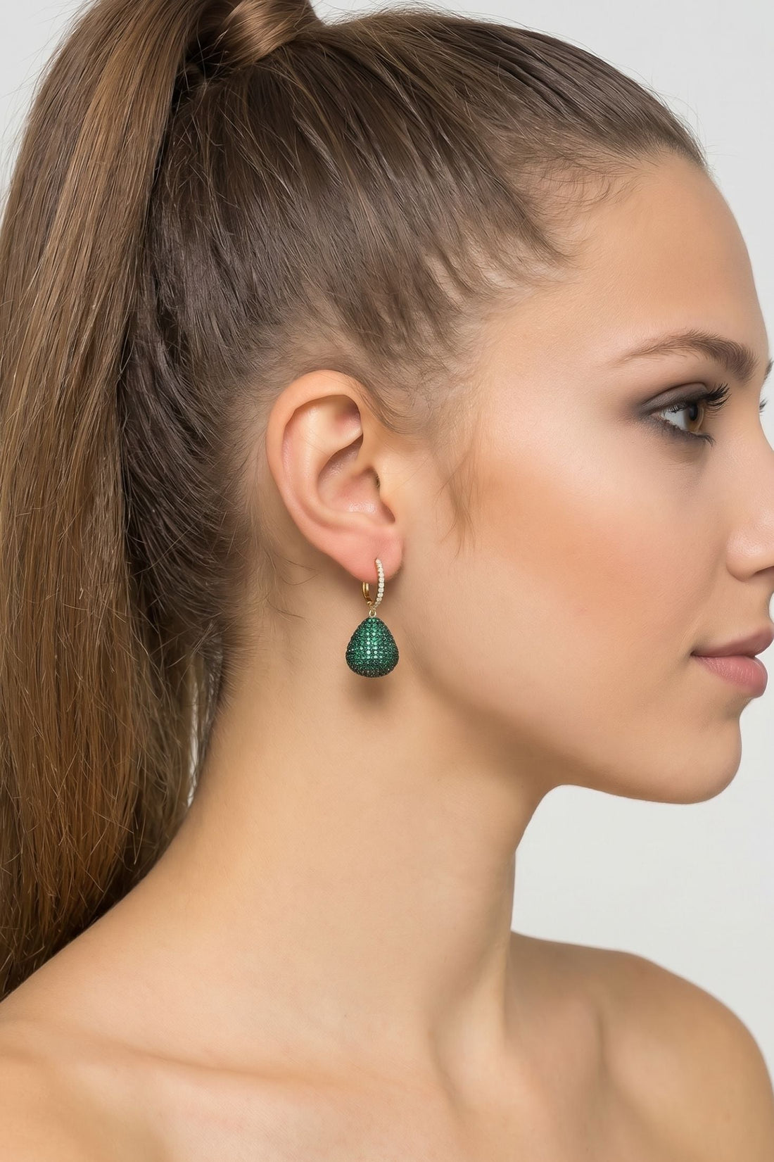 Valerie Pear Drop Gemstone Earring Gold Emerald Green-4