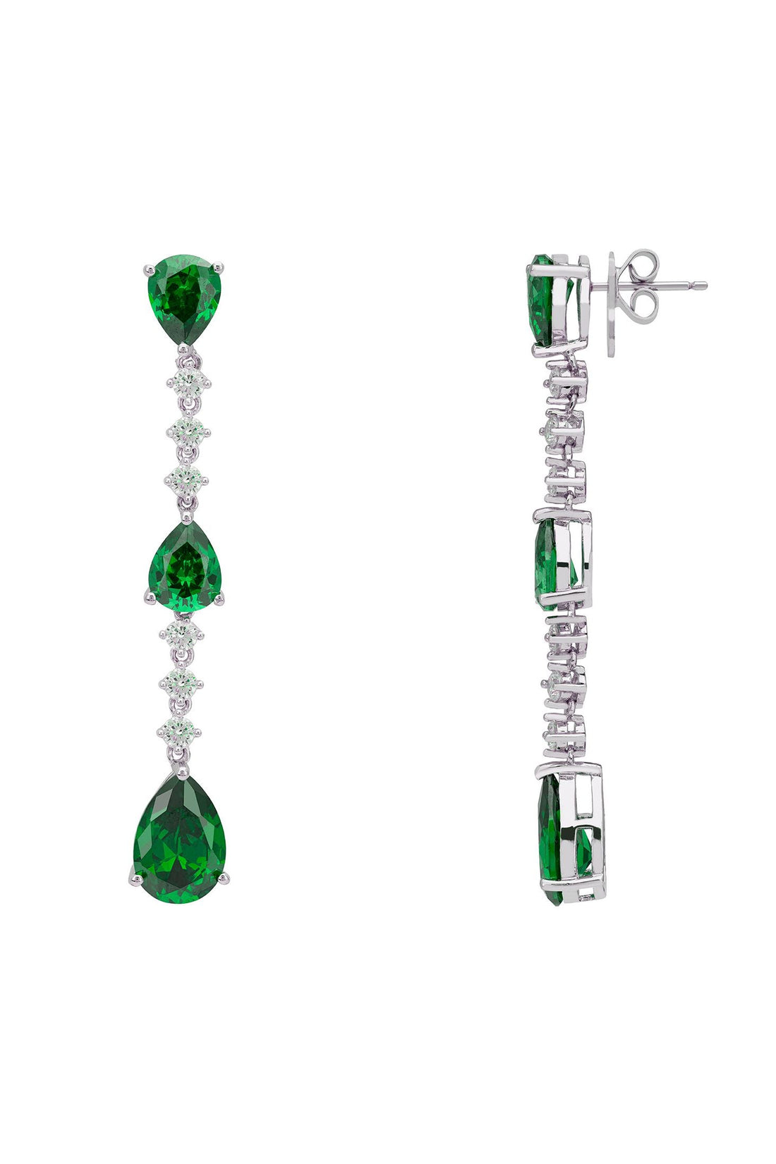 Elizabeth Drop Earrings Emerald Silver-2
