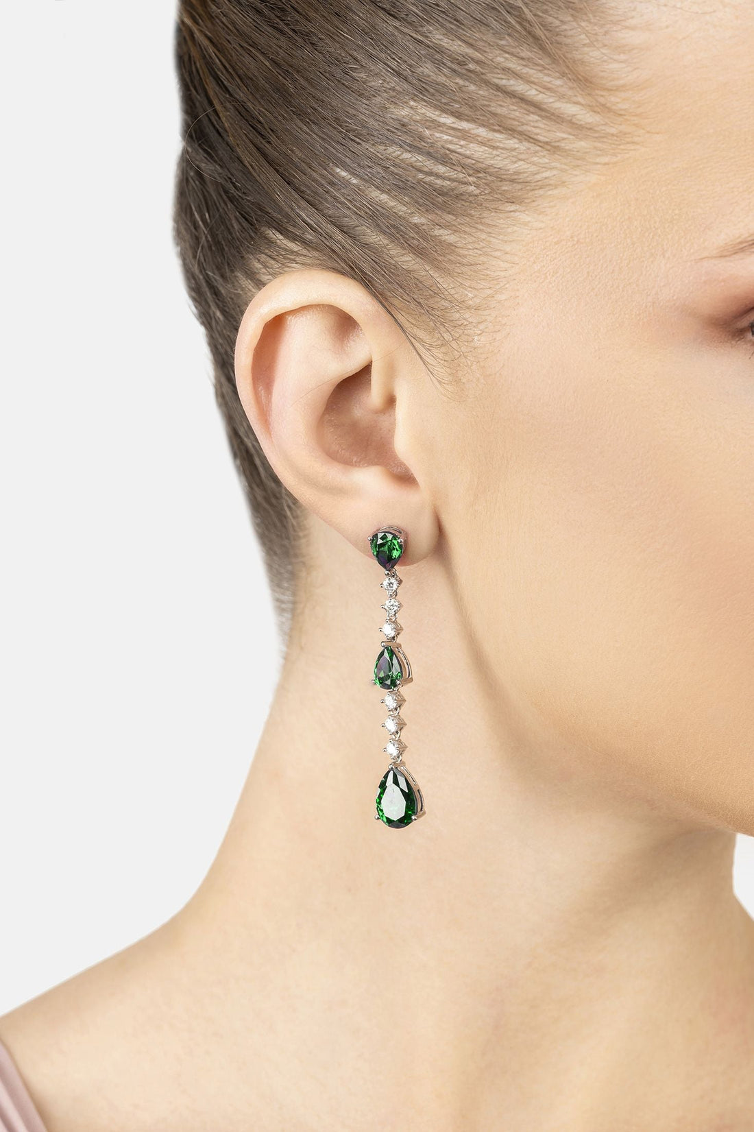 Elizabeth Drop Earrings Emerald Silver-4