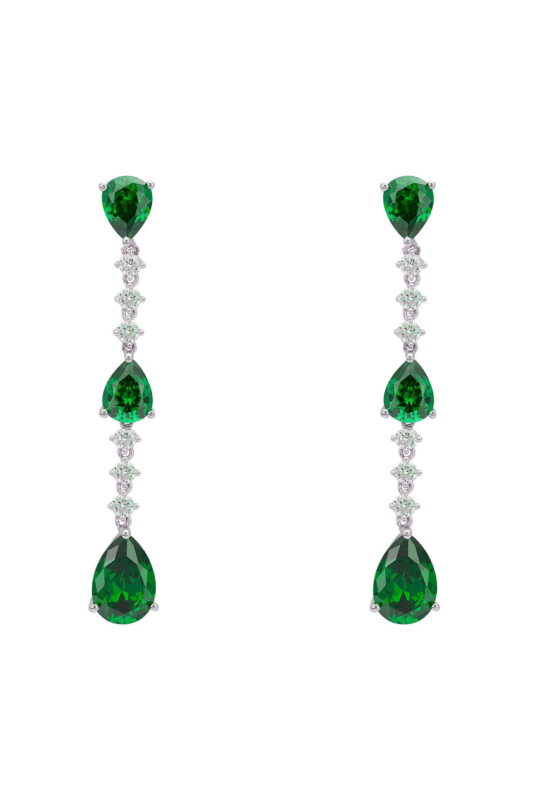 Elizabeth Drop Earrings Emerald Silver-0