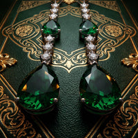 Elizabeth Drop Earrings Emerald Silver-3