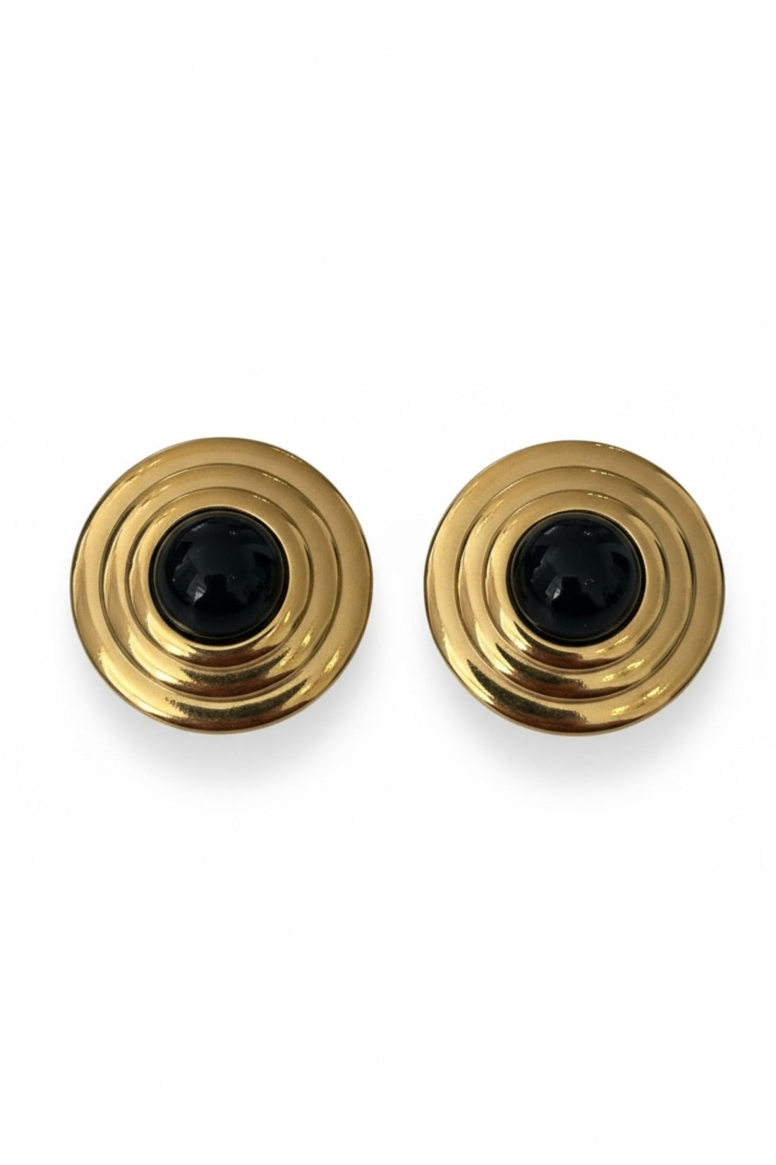 Como Large Round Stud Earrings Onyx Gold-0