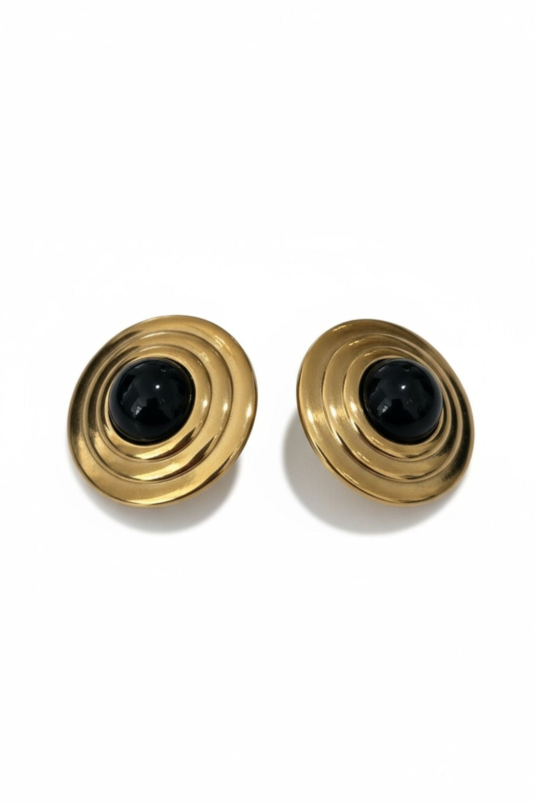 Como Large Round Stud Earrings Onyx Gold-2