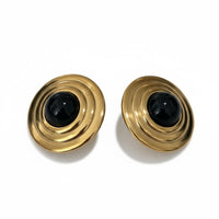 Como Large Round Stud Earrings Onyx Gold-2