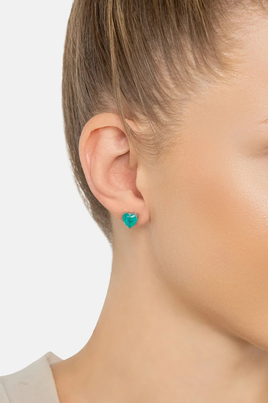 Amore Heart Stud Earrings Paraiba Tourmaline Silver-1